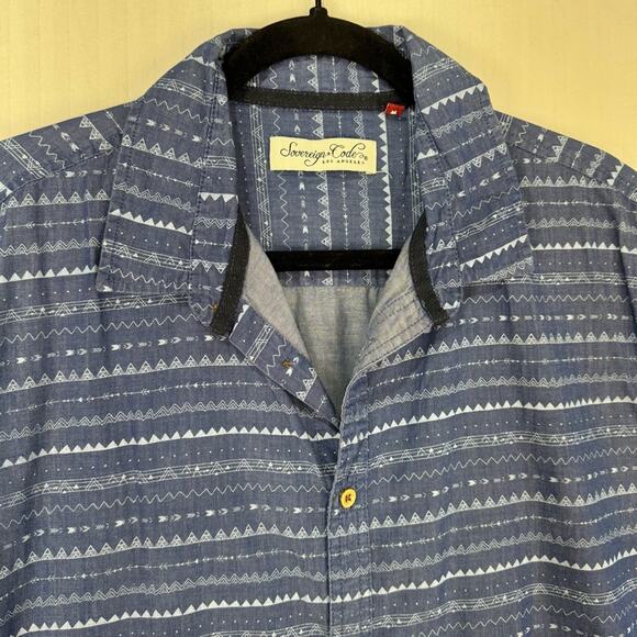 Sovereign Code Los Angeles Blue Aztec Tribal Print Button-Up Shirt Men's Large - Picture 5 of 7